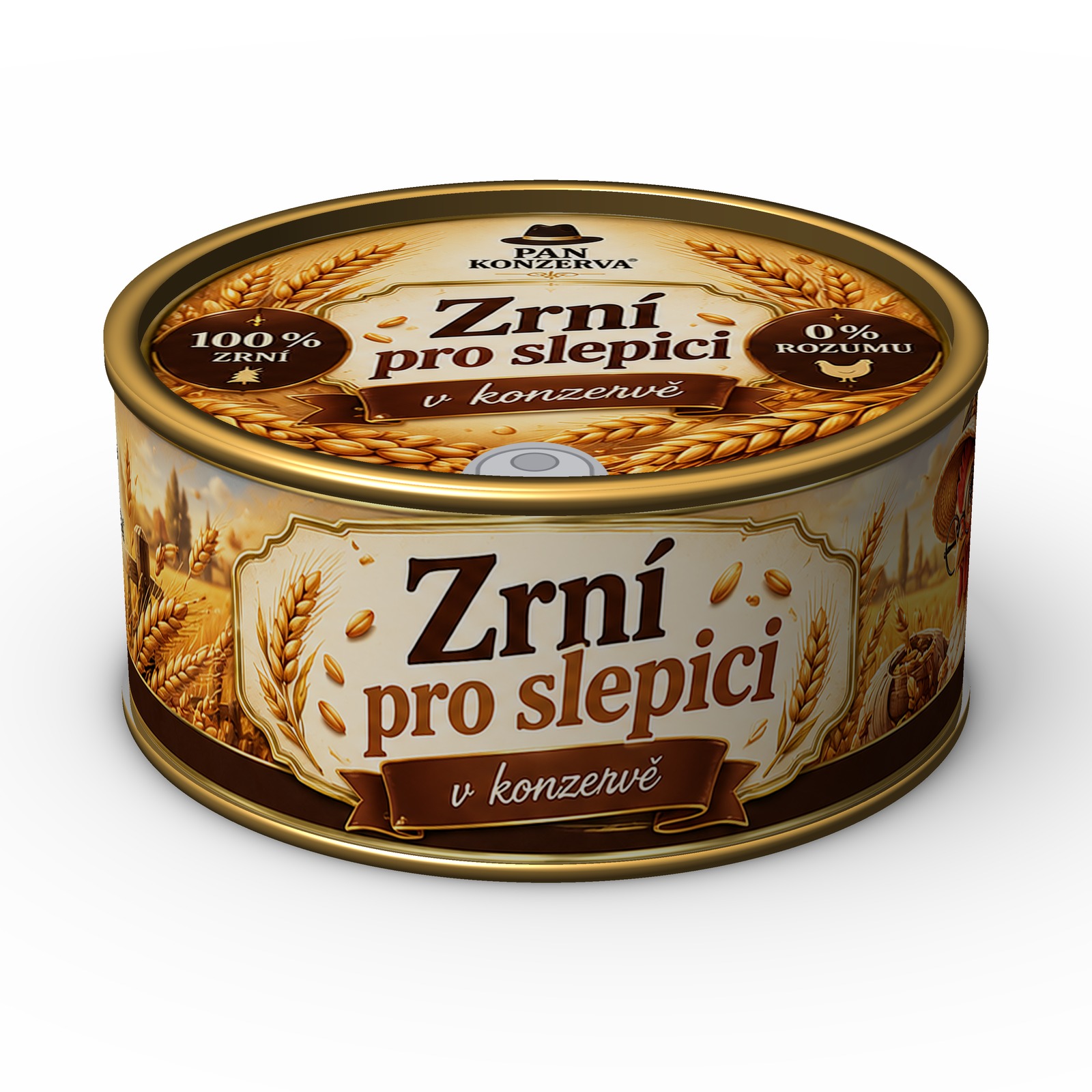 Zrní pro slepici v konzervě